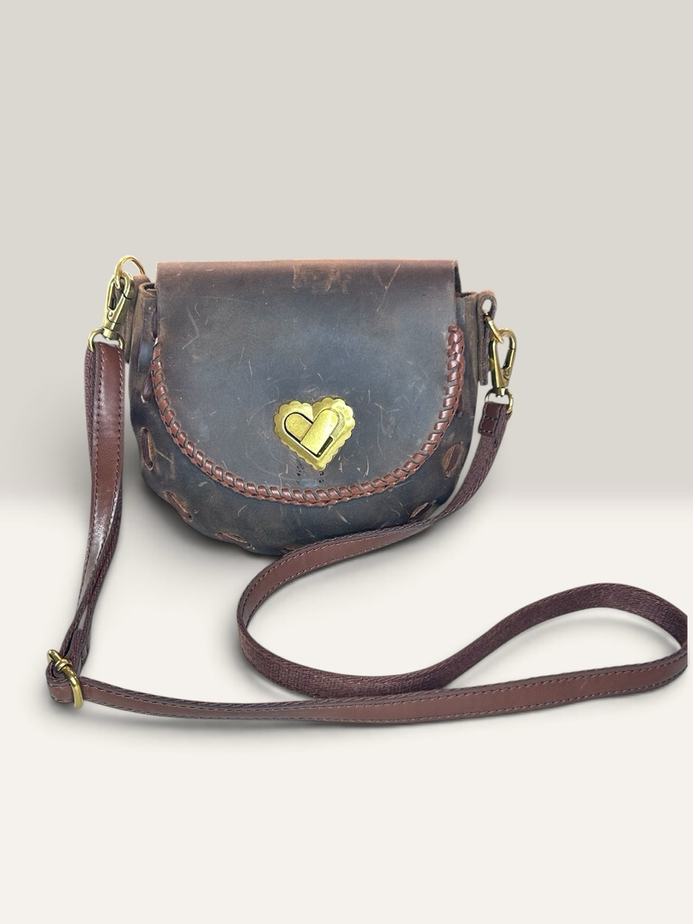 Vintage Handmade Boho Argentinian Leather Crossbody Saddle Bag